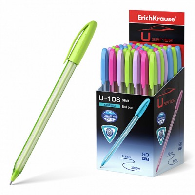 Ручка шариковая ErichKrause® U-108 SPRING Stick 1.0, Ultra Glide Technology, цвет чернил синий (в ко